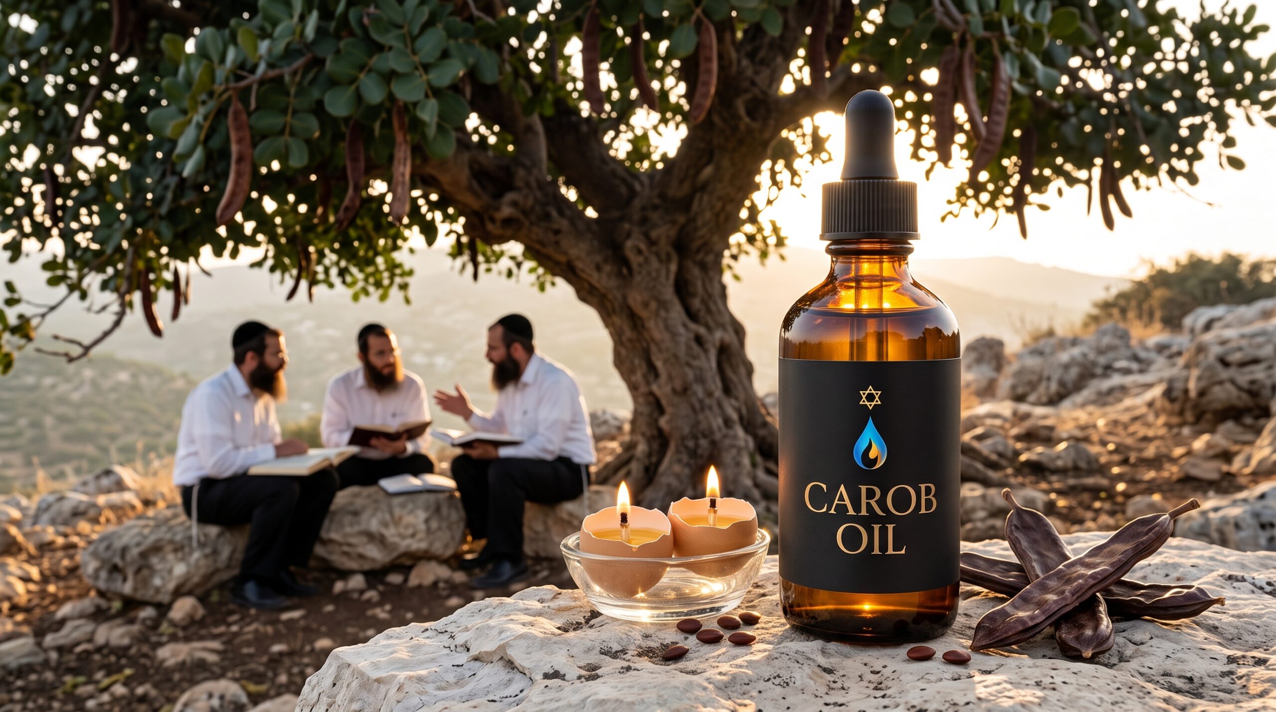 Israeli carob oil, Carob Oil שמן חרוב, bottle and label